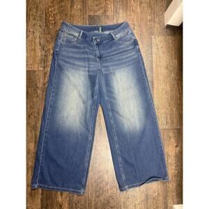 Halara Women's Petite Asymmetrical Wide Leg Blue Denim Jeans Size M